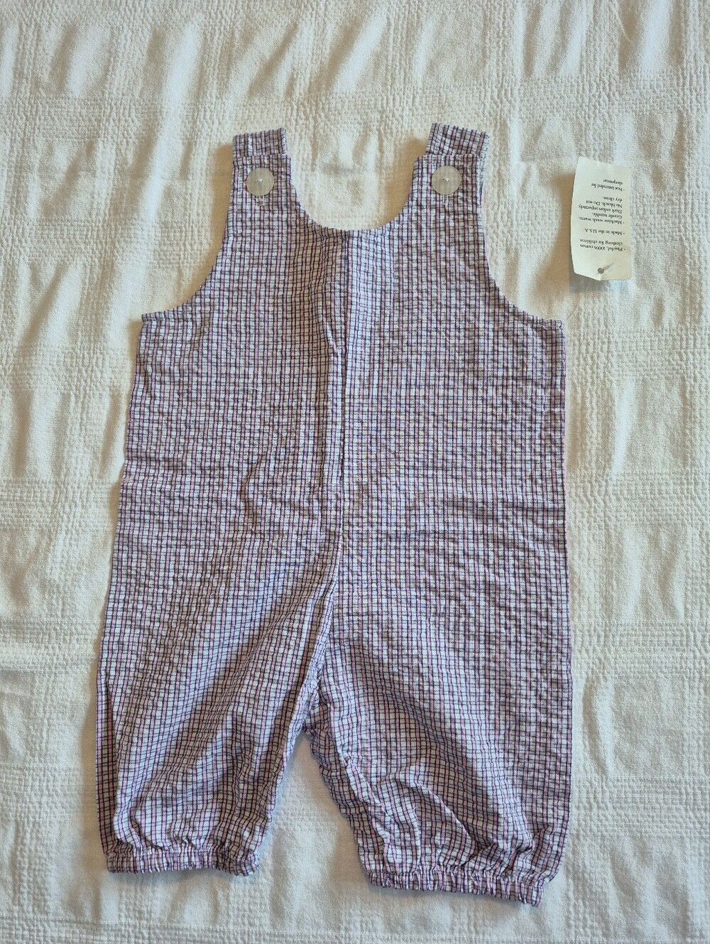 Blimpers girls 3T romper blue, pink, white plaid, inseam has snaps NEW